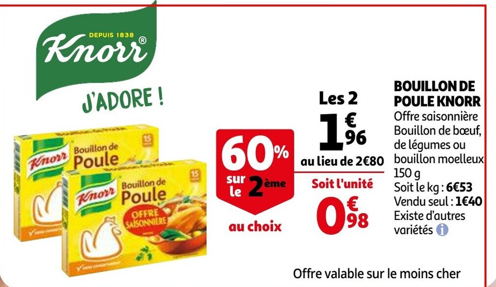 Knorr bouillon de poule 150g promotie bij Auchan