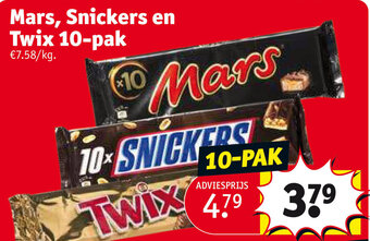Kruidvat Mars, Snickers en Twix 10-pak aanbieding