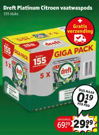 Kruidvat Dreft platinum citroen vaatwaspods aanbieding