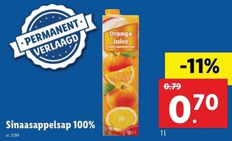 Lidl Sinaasappelsap 100% aanbieding