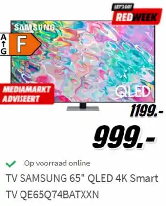 MediaMarkt Samsung TV 65" QLED 4K smart TV QE65Q74BQTXXN aanbieding