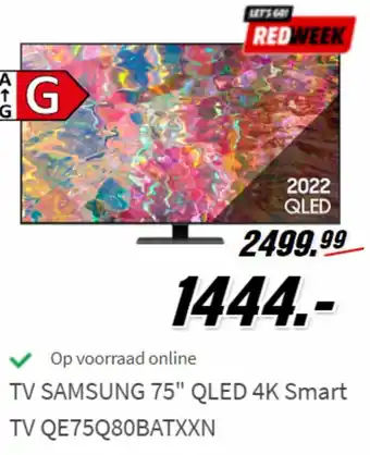 Samsung TV 75" QLED 4K smart TV QE75Q80BQTXXN