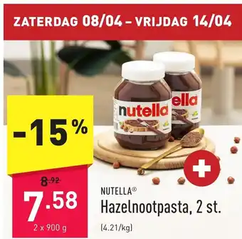 ALDI Nutella hazelnootpasta 2 x 900 g aanbieding