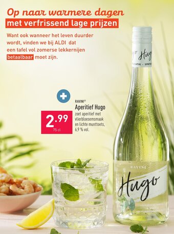 ALDI Ravini aperitief hugo 75 cl aanbieding