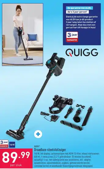 ALDI Quigg draadloze steelstofzuiger 140 W aanbieding