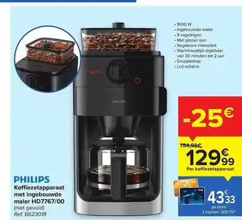 Hyper Carrefour Philips Koffiezetapparaat Met Ingebouwde Maler Hd7767-00 aanbieding