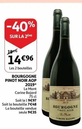 Auchan Bourgogne Pinot Noir AOP 2019 Le Mont Carine Bajard 75cl aanbieding