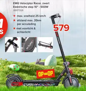 EMG velociptor racer, zwart elektrische step 10"- 500W