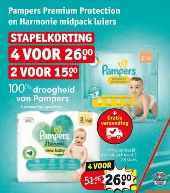 Kruidvat Pampers premium protection en harmonie midpack luiers aanbieding