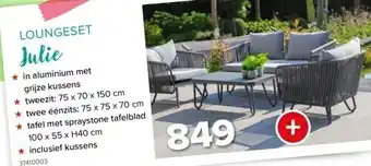 Euroshop Loungeset julie in aluminium met grijze kussens aanbieding