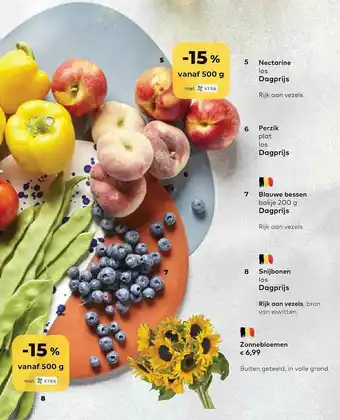 Nectarine, Perzik, Blauwe Bessen, Snijbonen, Zonnebloemen