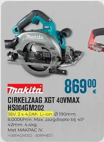 Makita Cirkelzaag Xgt 40vmax Hs004gm202