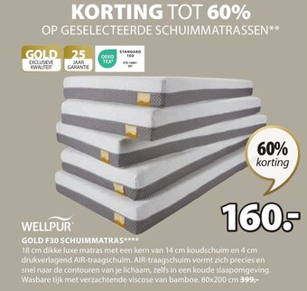 Jysk Wellpur Gold F30 Schuimmatras 80x200 cm aanbieding