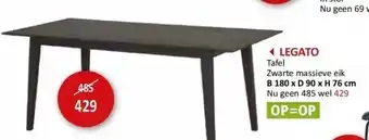 Weba Legato tafel zwarte massieve eik b 180 x d 90 x h 76 cm aanbieding