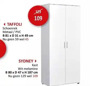 Sydney kast wit melamine b 80 x d 47 x h 187 cm
