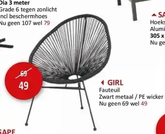 Weba Girl fauteuil zwart metaal / pe wicker aanbieding