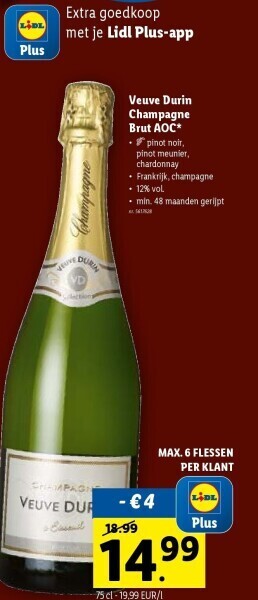 Lidl Veuve durin champagne brut aoc aanbieding