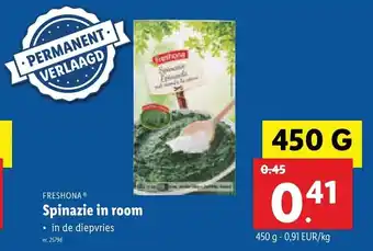 Lidl Freshona Spinazie in room 450g aanbieding