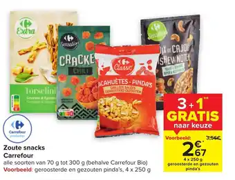 Carrefour Geroosterde en gezouten pinda's 4x250G aanbieding