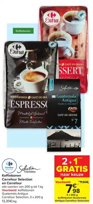 Carrefour Koffiebonen Guatemala Antigua 3x200G aanbieding