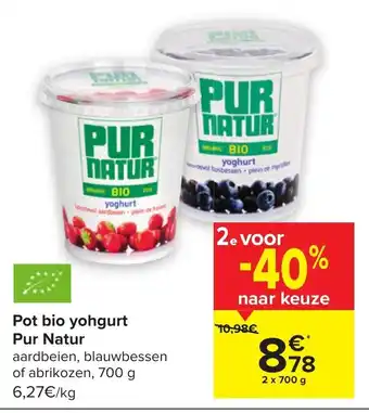 Carrefour Pur Natur pot bio yohgurt 2x700G aanbieding