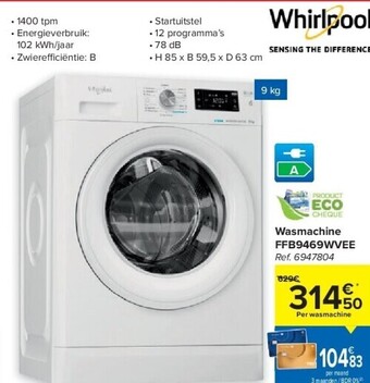 Carrefour Wasmachine ffb9469wvee aanbieding