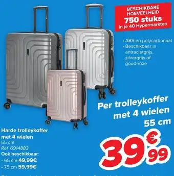 Carrefour Harde Trolleykoffer met 4 Wielen 55cm Ref.6914883 aanbieding