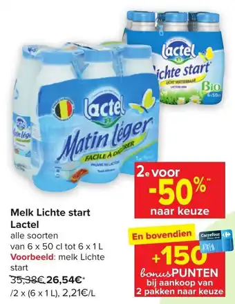 Carrefour Market Lactel Melk Lichte Start Alle Soorten Van 6 x 50cl tot 6 x 1L aanbieding