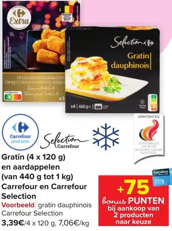 Carrefour Market Gratin ( 4 x 120g ) en Aardappelen ( van 440g tot 1kg ) Carrefour en Carrefour Selection aanbieding