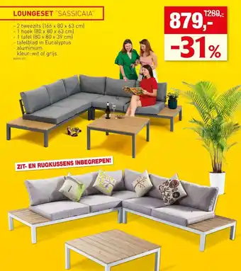 Hubo Sassicaia Loungeset Kleur: Wit of Grijs2 Tweezits , 1 Hoek , 1 Tafel, Tafelblad in Eucalyptus aanbieding