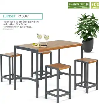 Hubo Padua Tuinset Tafel 130 x 70cm , 4 Krukken 34 x 34cm aanbieding