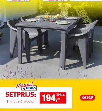 Hubo 1 tafel "futura" + 4 stoelen "almeria" aanbieding