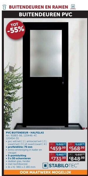 Zelfbouwmarkt Pvc buitendeur - halfglas aanbieding