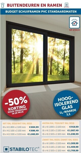 Zelfbouwmarkt Budget schuiframen pvc standaardmaten aanbieding