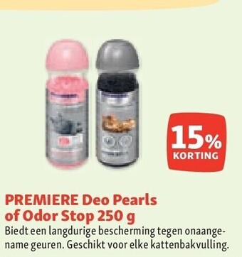 Maxi Zoo Premiere deo pearls of odor stop 250 g aanbieding