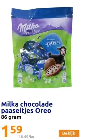 Action Milka chocolade paaseitjes oreo 86 gram aanbieding