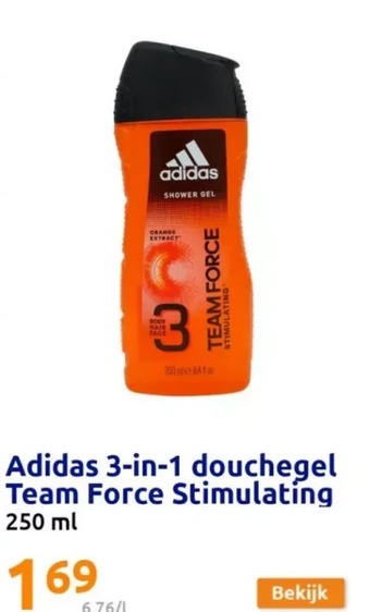 Action Adidas 3-in-1 douchegel team force stimulating 250 ml aanbieding