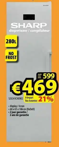 ElectroStock Sharp diepvriezer - congélateur sjsc41chxw2 aanbieding