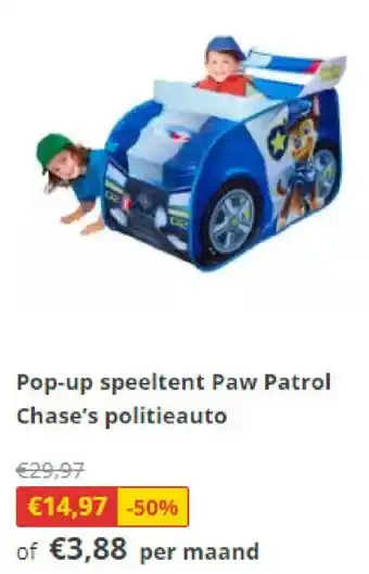 Pop-up speeltent paw patrol chase's polotieauto