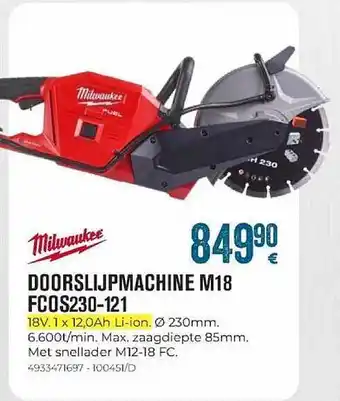 Milwaukee Doorslijpmachine M18 Fcos230-121