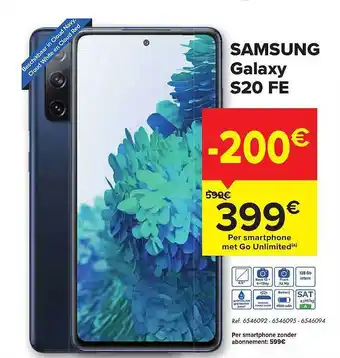 Hyper Carrefour Samsung Galaxy S20 Fe Smartphone aanbieding