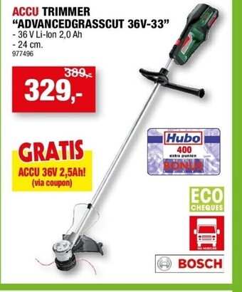 Hubo Accu trimmer “advancedgrasscut 36v-33” aanbieding