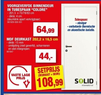 Hubo Voorgeverfde binnendeur in tubespaan “colore” aanbieding