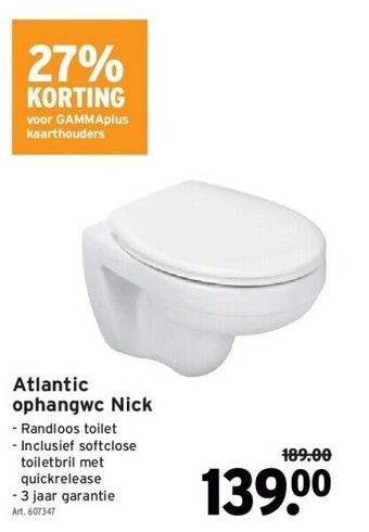 GAMMA Atlantic ophangwc nick aanbieding