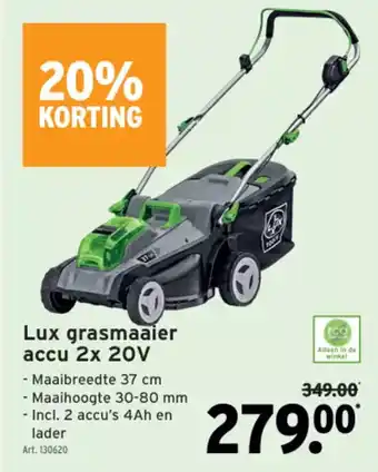 GAMMA Lux grasmaaier accu 2 x 20V, 37 cm, 30-80 mm, Art. 130620 aanbieding