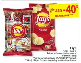 Intermarché Lay's chips 200 g of frienten andalouse, frieten mayo of pizza hut 150 g aanbieding