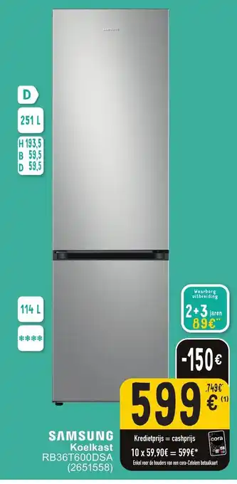 Cora Samsung koelkast H.193,5 x B. 59,5 x D. 59,5, RB36T600DSA (2651558) aanbieding