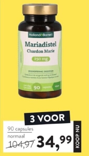 Holland & Barrett Holland & barrett mariadistel 250mg - 90 capsules aanbieding