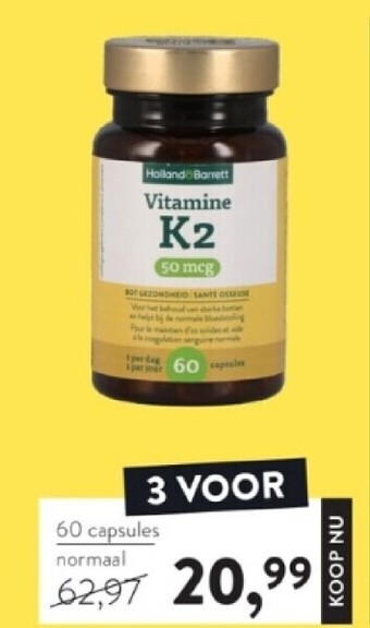 Holland & Barrett Holland & barrett vitamine k2 50mcg - 60 capsules aanbieding
