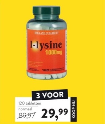 Holland & Barrett Holland & barrett l-lysine, 1000mg (120 tabletten) aanbieding
